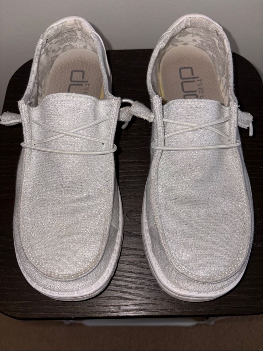 Hey Dude Silver Shimmer Woven Slip-Ons